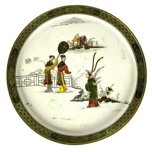 Tang Dynasty Love Story Metal Tray Chinese Theme Sunshine Biscuits Round 13.5 in - Picture 1 of 5